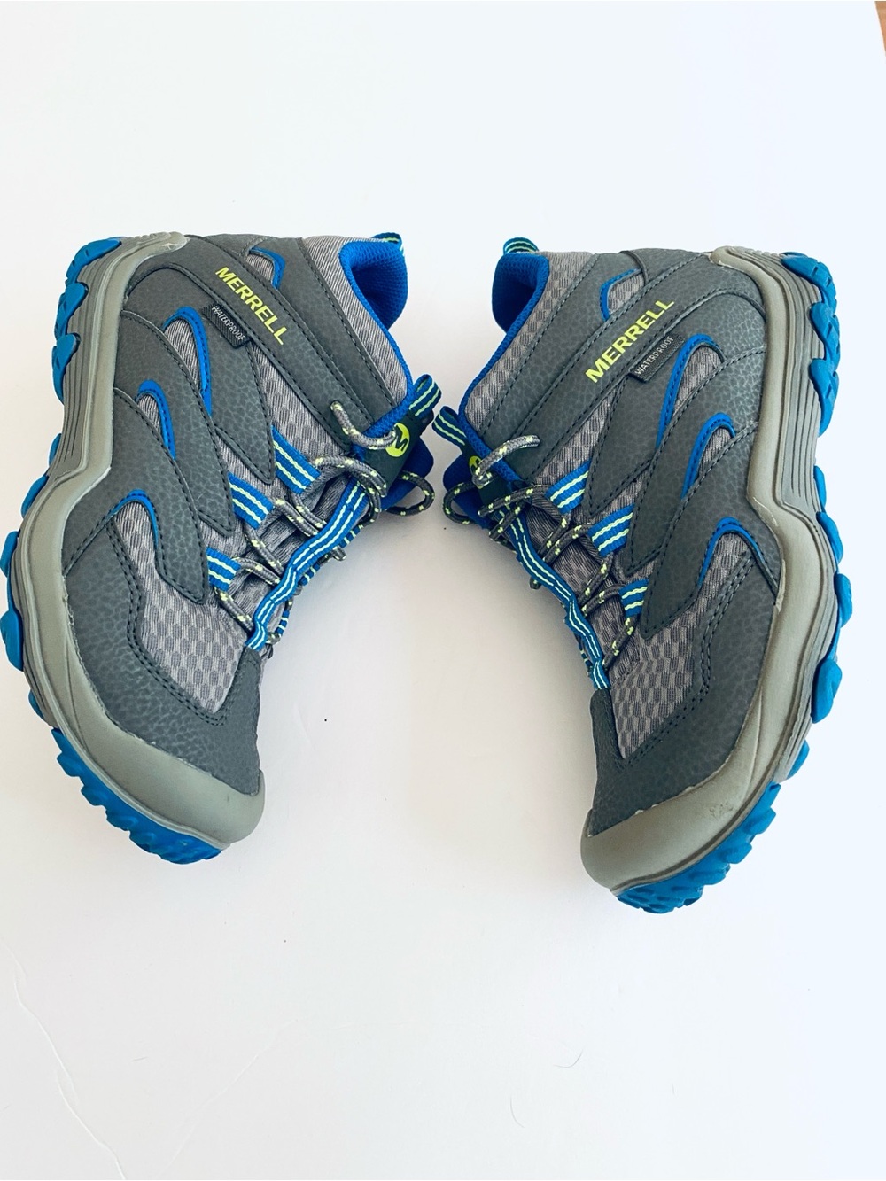 Merrell Waterproof Unisex Kids Mid-Top Hiking Boots Gray/Blue Lace-Up US ЗM